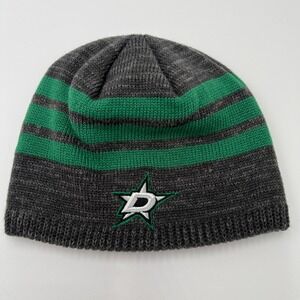 Adidas Dallas Stars NHL Knit Beanie Hat Green Stripes Embroidered Logo One Size